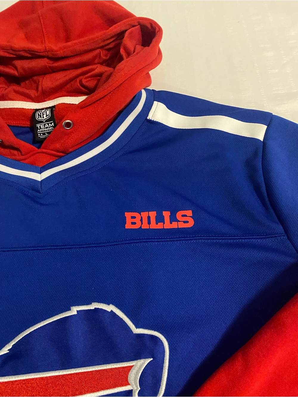 NFL Bills Blue and Red Crewneck Hooded Sweater - Picture 3 of 8